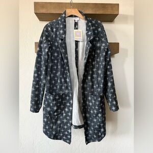 Lularoe|Stylish open front boyfriend blazer in cool Pattern,long line,small•NWT